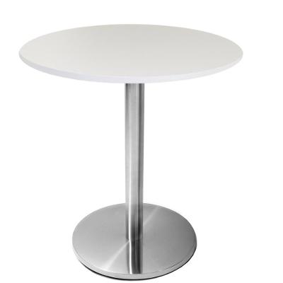 Mesa Beta Em Inox 75 Cm (Altura) Com Disco Redondo Com Tampo Em Mdp Redondo 80 Cm Branco