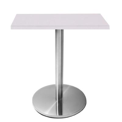 Mesa Beta Em Inox 75 Cm (Altura) Com Disco Redondo Com Tampo Em Mdp Quadrado 80 Cm Branco