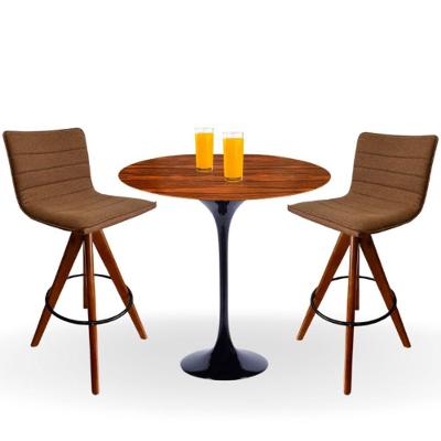 Conjunto Mesa Bistrô Saarinen 60 Cm Tampo Pau Ferro Base Altura 105 Cm Preta + 2 Banquetas Cercatto Giratória Cor Marrom