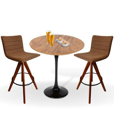 Conjunto Mesa Bistrô Saarinen 70 Cm Tampo Antíqua Base Altura 105 Cm Preta + 2 Banquetas Cercatto Giratória Cor Marrom