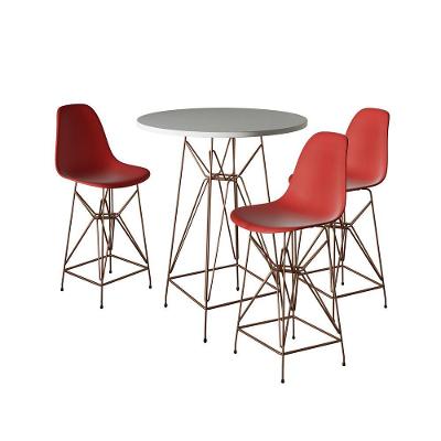 Jogo Mesa Bistrô Eames Branca 60Cm 3 Banquetas Vermelha Base Ferro Cobre - Cor: Branco