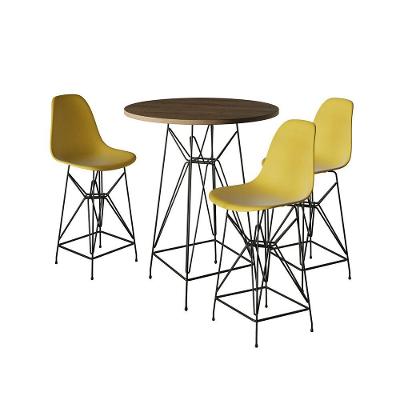 Jogo Mesa Bistrô Eames Tampo Amêndoa 60Cm 3 Banquetas Amarela Base Ferro Preto - Cor: Amendoa