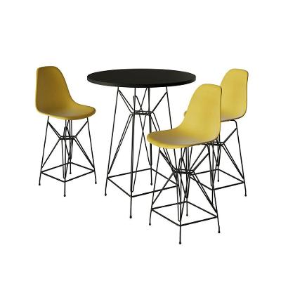 Jogo Mesa Bistrô Eames Preta 60Cm 3 Banquetas Amarela Base Ferro Preto - Cor: Preto