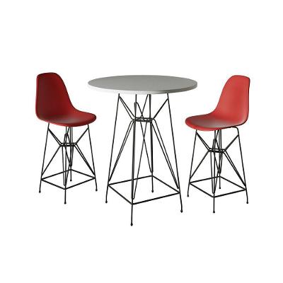 Jogo Mesa Bistrô Eames Branca 60Cm 2 Banquetas Vermelha Base Ferro Preto - Cor: Branco