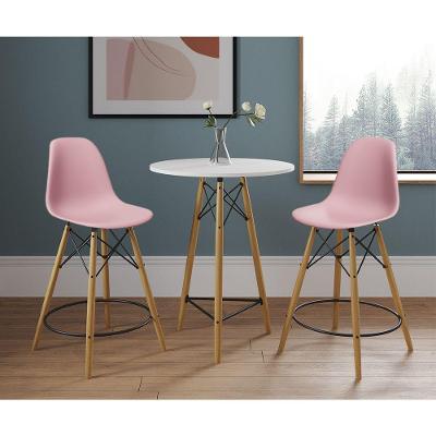 Conjunto Bistrô Eames Eiffel Mesa Branca Com 2 Banquetas Rosas De Madeira - Cor: Branco