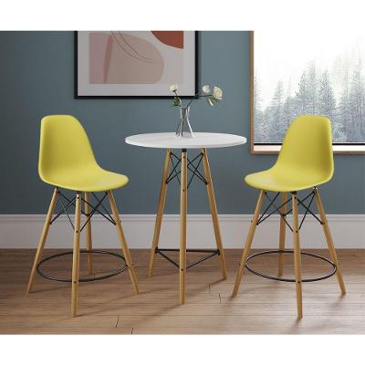 Conjunto Bistrô Eames Eiffel Mesa Branca Com 2 Banquetas Amarelas De Madeira - Cor: Branco