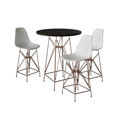 Jogo Mesa Bistrô Eames Preta 60Cm 3 Banquetas Branca Base Ferro Cobre - Cor: Preto
