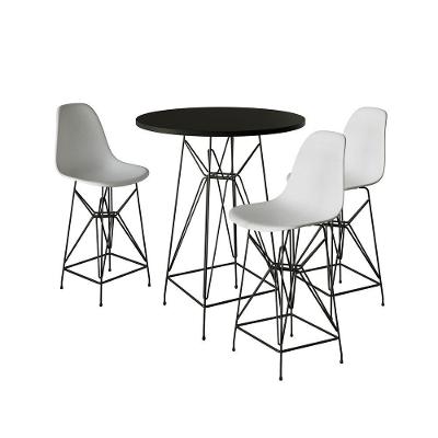 Jogo Mesa Bistrô Eames Preta 60Cm 3 Banquetas Branca Base Ferro Preto - Cor: Preto
