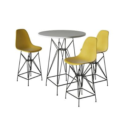 Jogo Mesa Bistrô Eames Branca 60Cm 3 Banquetas Amarela Base Ferro Preto - Cor: Branco