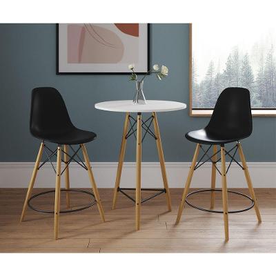 Conjunto Bistrô Eames Eiffel Mesa Branca Com 2 Banquetas Pretas De Madeira - Cor: Branco