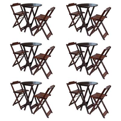 Kit 6 Jogos De Mesa Bistrô De Madeira Com 2 Cadeiras Dobravel Imbuia - Marrom