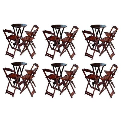 Kit 6 Jogos De Mesa Bistrô De Madeira Dobrável Com 3 Banquetas - Imbuia