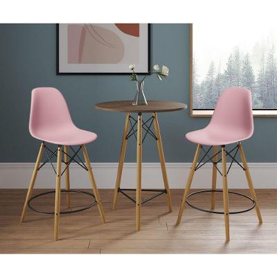 Mesa Bistrô Eames Eiffel Amêndoa Com 2 Banquetas Rosas De Madeira - Cor: Marrom
