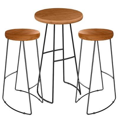 Mesa Bistro Bar E Kit 02 Banquetas Altas Aurum Peroba Preto Dhom Peroba Preto