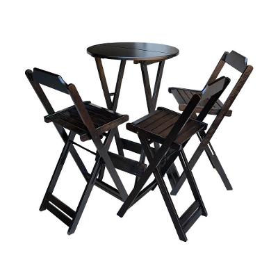 Jogo De Mesa Bistrô De Madeira Dobrável Com 3 Banquetas - Tabaco