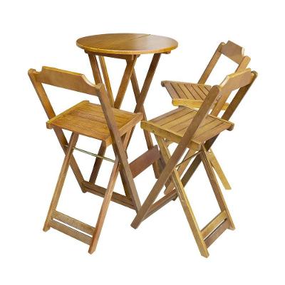 Jogo De Mesa Bistrô Dobrável Em Madeira Maciça Com C/3 Banquetas Altas - Mel - Marrom