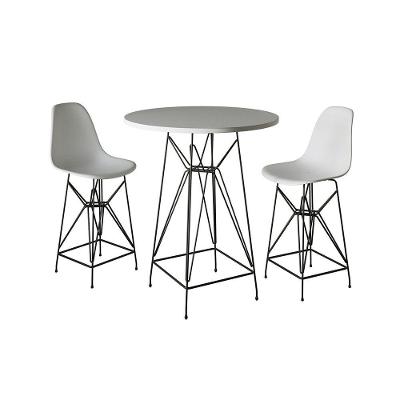 Jogo Mesa Bistrô Eames Branca 60Cm 2 Banquetas Branca Base Ferro Preto - Cor: Branco