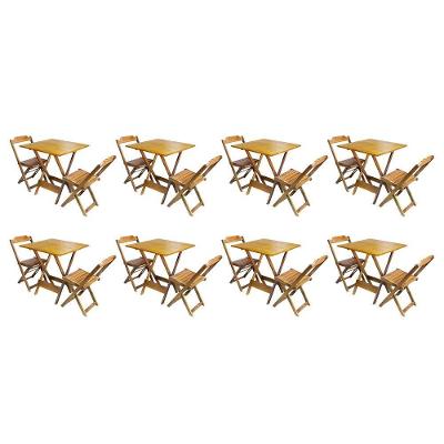 Kit 8 Conjuntos De Mesa Dobravel Com 2 Cadeiras De Madeira 70X70 - Mel - Amarelo