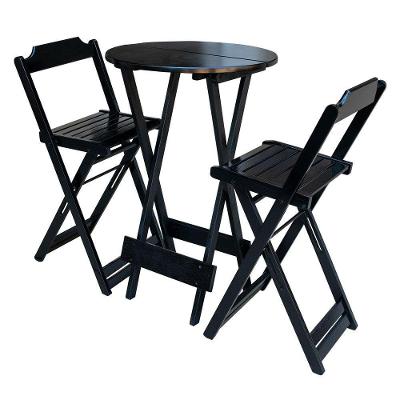 Jogo De Mesa Bistrô Dobrável Em Madeira Padrão Com C/2 Banquetas Altas - Preto - Preto