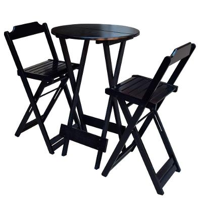 Jogo De Mesa Bistrô Dobrável Em Madeira Padrão Com 2 Banquetas Altas - Tabaco - Marrom