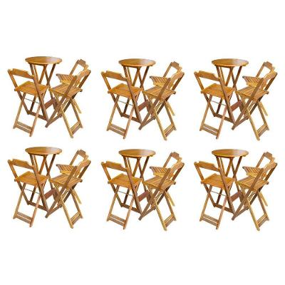 Kit 6 Jogos De Mesa Bistrô De Madeira Dobrável Com 3 Banquetas - Mel