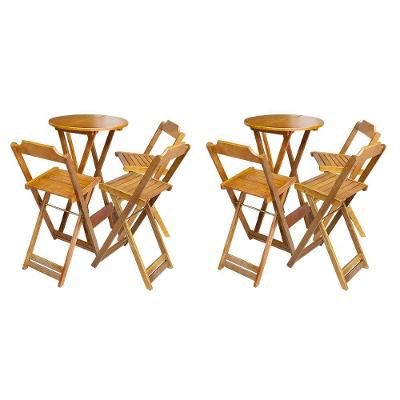 Kit 2 Conjuntos De Mesa Bistrô Dobravel Em Madeira Maciça Com 3 Banquetas Altas - Mel - Marrom