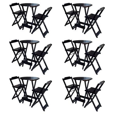 Kit 6 Jogos De Mesa Bistrô De Madeira Com 2 Cadeiras Dobravel Preto - Preto