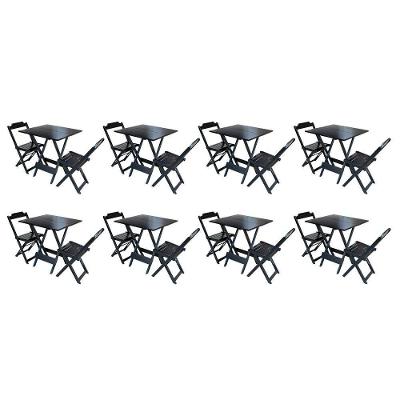 Kit 8 Conjuntos De Mesa Dobravel Com 2 Cadeiras De Madeira 70X70 - Pret - Preto