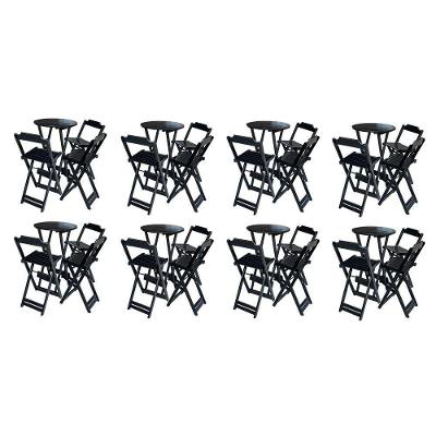 Kit 8 Jogos De Mesa Bistrô De Madeira Dobrável Com 3 Banquetas - Preto