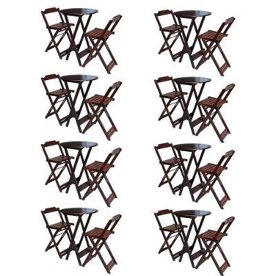Kit 8 Jogos De Mesa Bistrô De Madeira Com 2 Cadeiras Dobravel Imbuia - Marrom