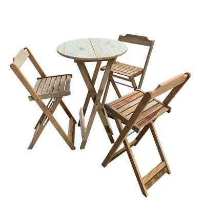 Jogo De Mesa Bistrô Dobrável Em Madeira Padrão Com 3 Banquetas Altas - Crua - Marrom