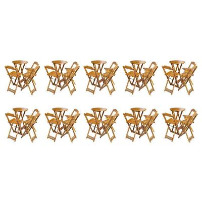 Kit 10 Jogos De Mesa Bistrô De Madeira Dobrável Com 3 Banquetas - Mel