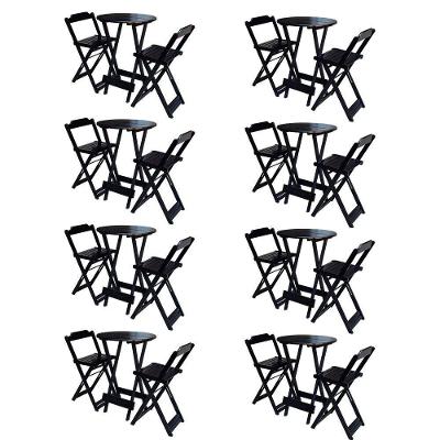 Kit 8 Jogos De Mesa Bistrô De Madeira Com 2 Cadeiras Dobravel Preto - Preto
