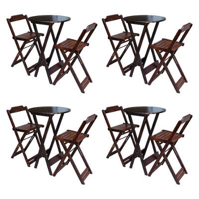 Kit 4 Conjuntos De Mesa Bistrô Dobraveis Em Madeira Padrão Com 2 Banquetas Altas - Imbuia - Marrom