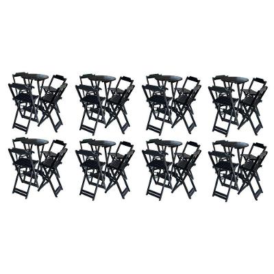 Kit 8 Jogos De Mesa Bistrô De Madeira Com 4 Cadeiras Dobravel Preto - Preto