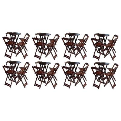 Kit 8 Jogos De Mesa Bistrô De Madeira Com 4 Cadeiras Dobravel Imbuia - Marrom