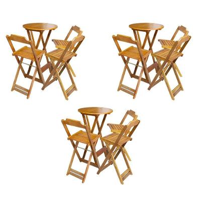 Kit 3 Conjuntos De Mesa Bistrô Dobraveis Em Madeira Padrão Com 3 Banquetas Altas - Mel - Marrom