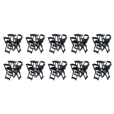 Kit 10 Jogos De Mesa Bistrô De Madeira Dobrável Com 3 Banquetas - Preto