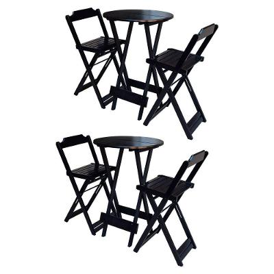 Kit 2 Jogos De Mesa Bistrô Dobrável Em Madeira Maciça Com 2 Banquetas Altas - Preto - Preto