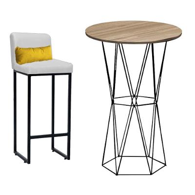 Kit Mesa Bistrô E 1 Banqueta Tampo Freijó Ferro Preto Branco E Almofada Amarelo