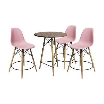 Conjunto Mesa Bistrô Eames Eiffel Amêndoa Com 3 Banquetas Rosas De Madeira