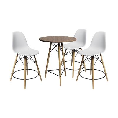 Conjunto Mesa Bistrô Eames Eiffel Amêndoa Com 3 Banquetas Brancas De Madeira