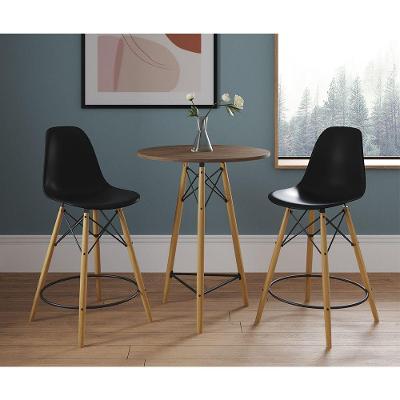 Mesa Bistrô Eames Eiffel Amêndoa Com 2 Banquetas Pretas De Madeira
