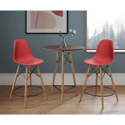 Mesa Bistrô Eames Eiffel Amêndoa Com 2 Banquetas Vermelhas De Madeira
