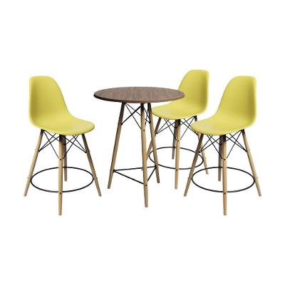 Conjunto Mesa Bistrô Eames Eiffel Amêndoa Com 3 Banquetas Amarelas De Madeira