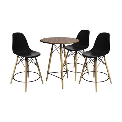 Conjunto Mesa Bistrô Eames Eiffel Amêndoa Com 3 Banquetas Pretas De Madeira