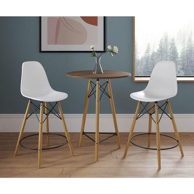 Mesa Bistrô Eames Eiffel Amêndoa Com 2 Banquetas Brancas De Madeira