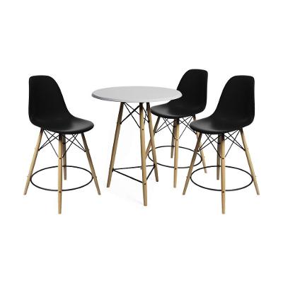 Conjunto Bistrô Eames Eiffel Mesa Branca Com 3 Banquetas Pretas De Madeira