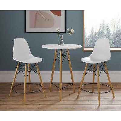 Mesa Bistrô Eames Eiffel Branca Com 2 Banquetas Brancas De Madeira