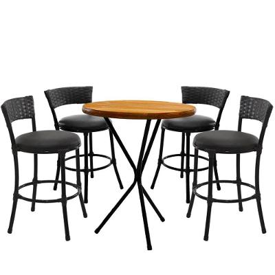 4 Banquetas Forts Baixa Fibra Preto Ferro Bistrô Com Tampa Madeira